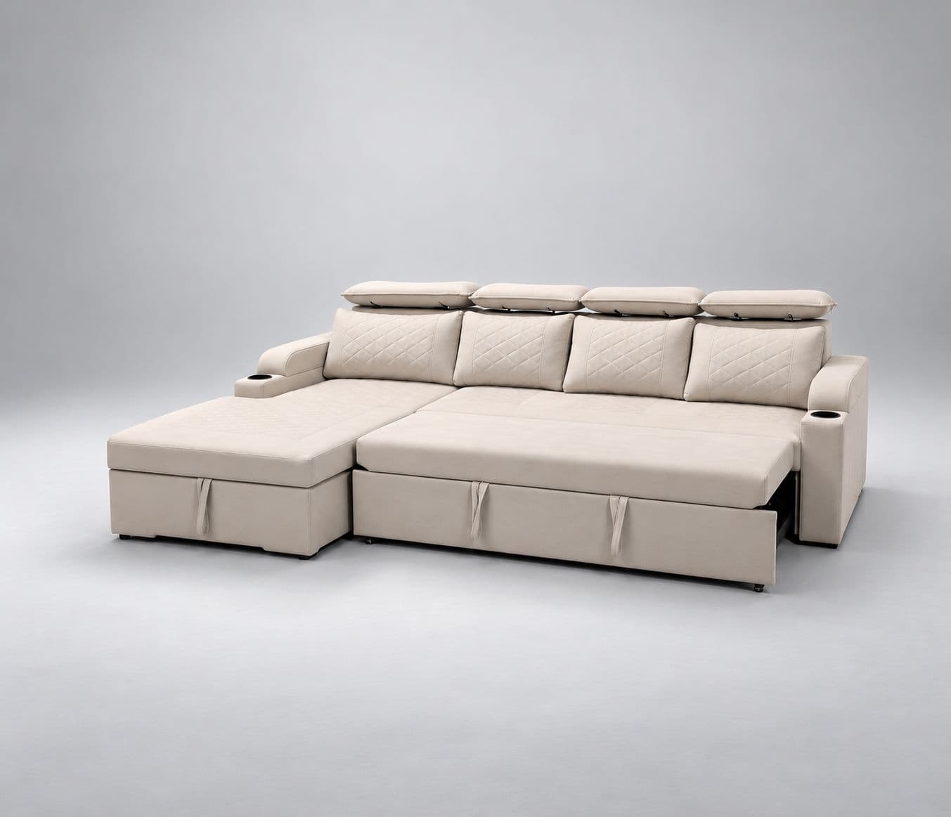 Image 6 for Bugathi SCB 3+Lounger Premium L-Shape Sofa Cum Bed  Fabric Finish A Spacious Storage Compartment, An Easy Pull-Out Sleeping Arrangement, Soft Cushioning (WH)