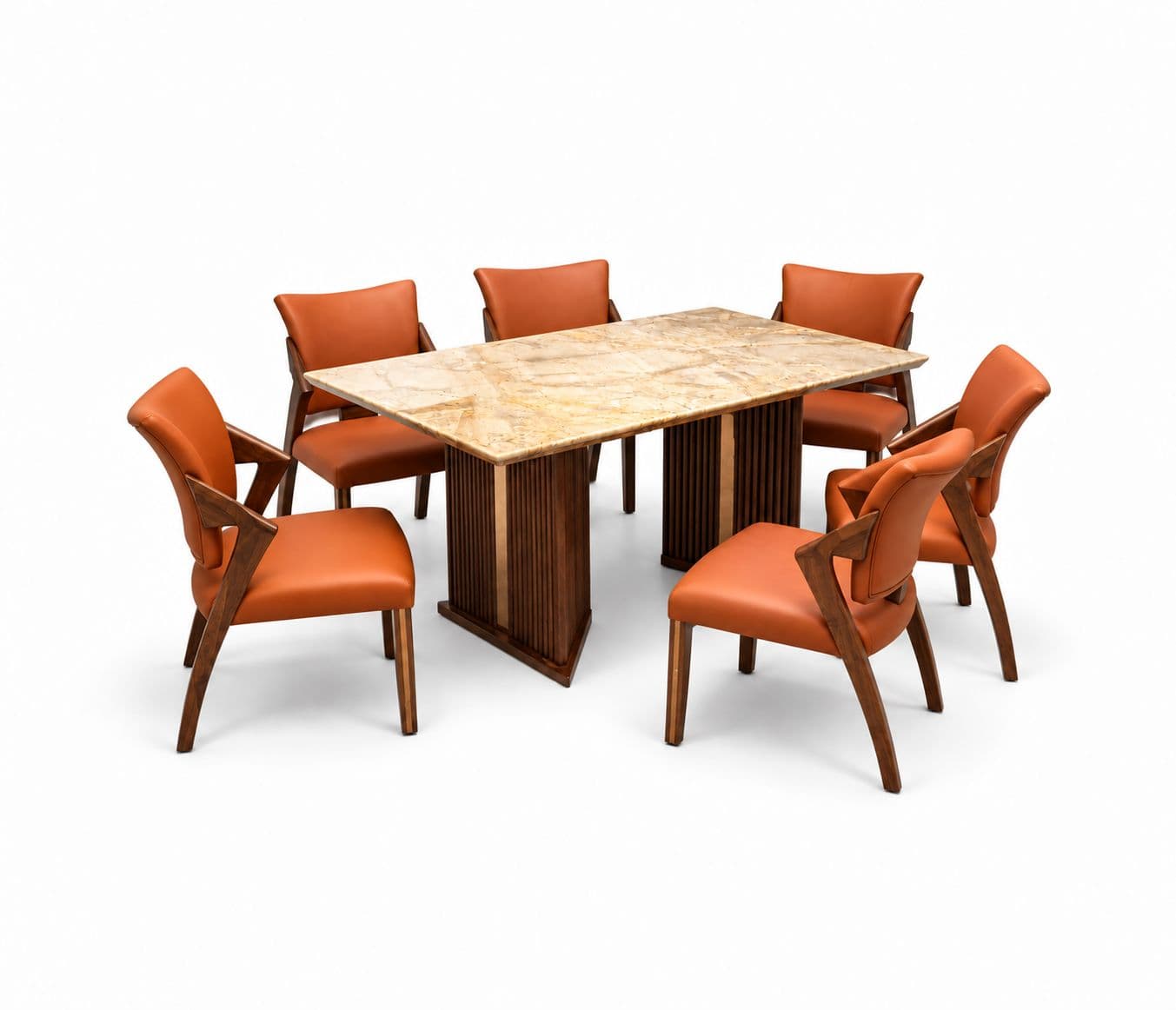 Image 3 for Dining Table 1+6 Seater Trio / DC 32 / Cogo Marble Top Ash Wood With Metal Grip Base  66*36 (BS-WF)