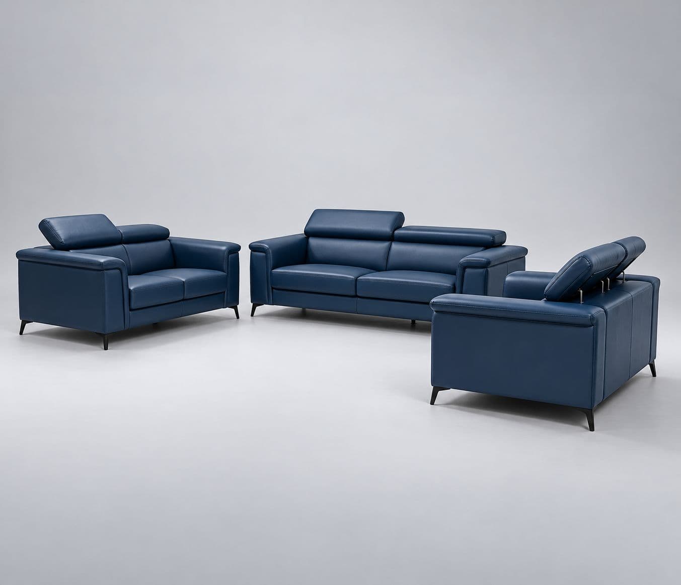 Image 6 for Douglas 3+2+2 Sofa Set Premium Royal Blue Leather Adjustable-Style Cushioned Headrests Thick, Comfortable Cushioned Seating Metal-Style Legs (WH)