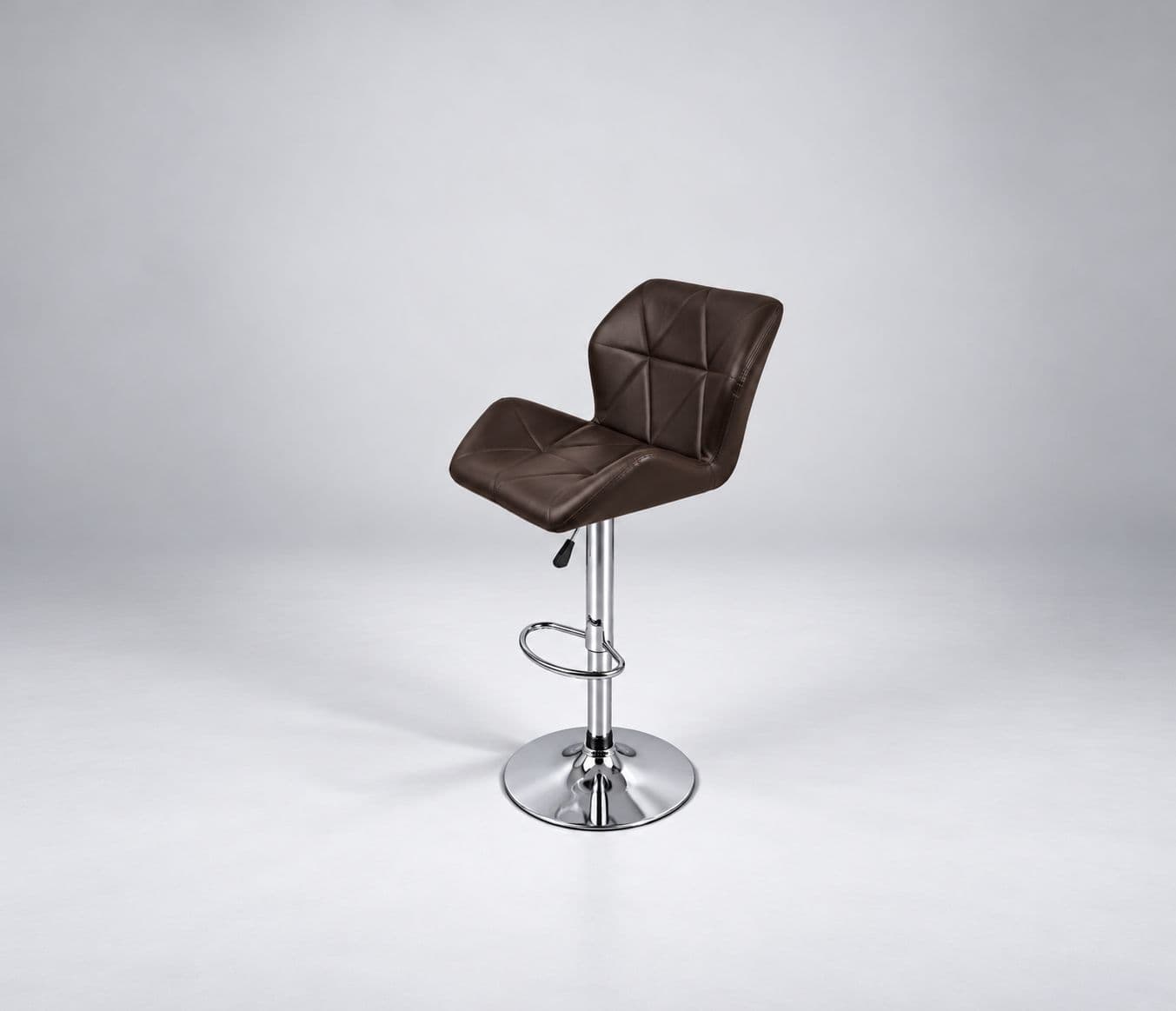 Image 6 for Bar Stool Dark Brown Cushioned Leatherette Metal Internal Support Frame Circular Chrome- Metal Footrest (HYD OTD)