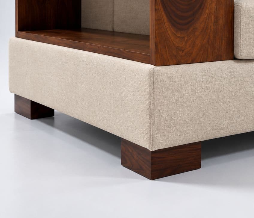 Image 9 for Box Sofa Set  3+2+Divan Premium Modern Wooden Frame with Dark-Brown Finish Wide Wooden Armrests with Open Storage Compartments (WH)
