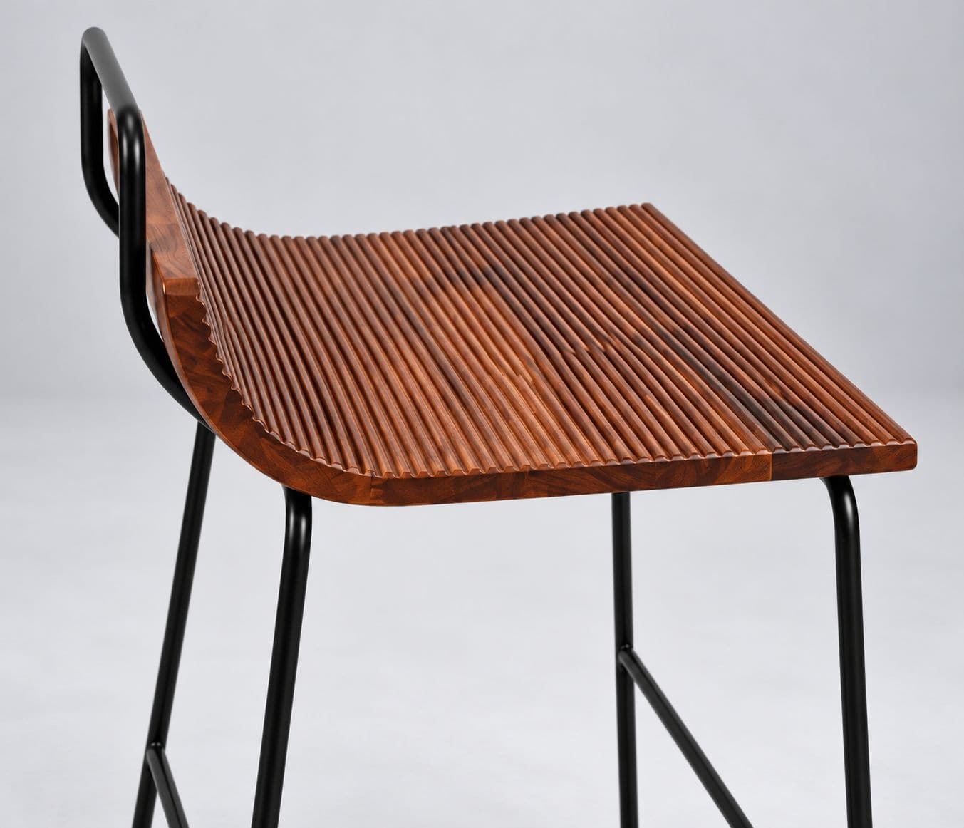 Image 3 for Hardley Bar Stool Curved Wooden Seat With A Slatted Design Paired With A Sleek Tubular Metal Frame And Integrated Foot Rest (HYD OTD)