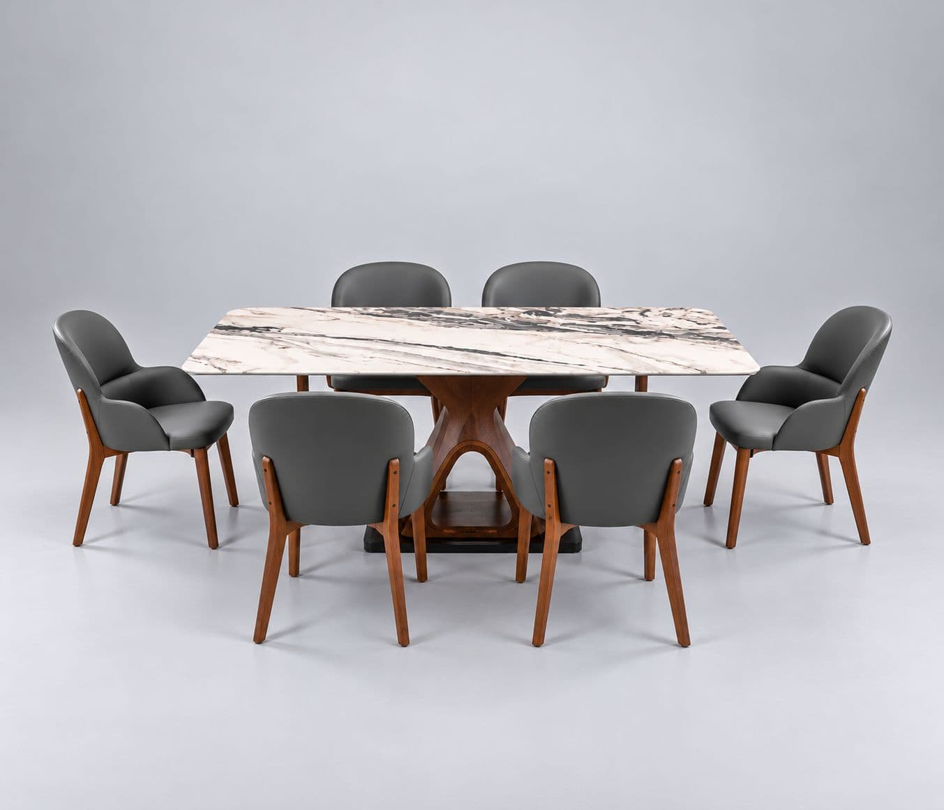 Image 4 for Dining Set 1+6 Seater 182-136  Chairs Leatherette With Rubber Wood Base Laminate With PVD (BWD)