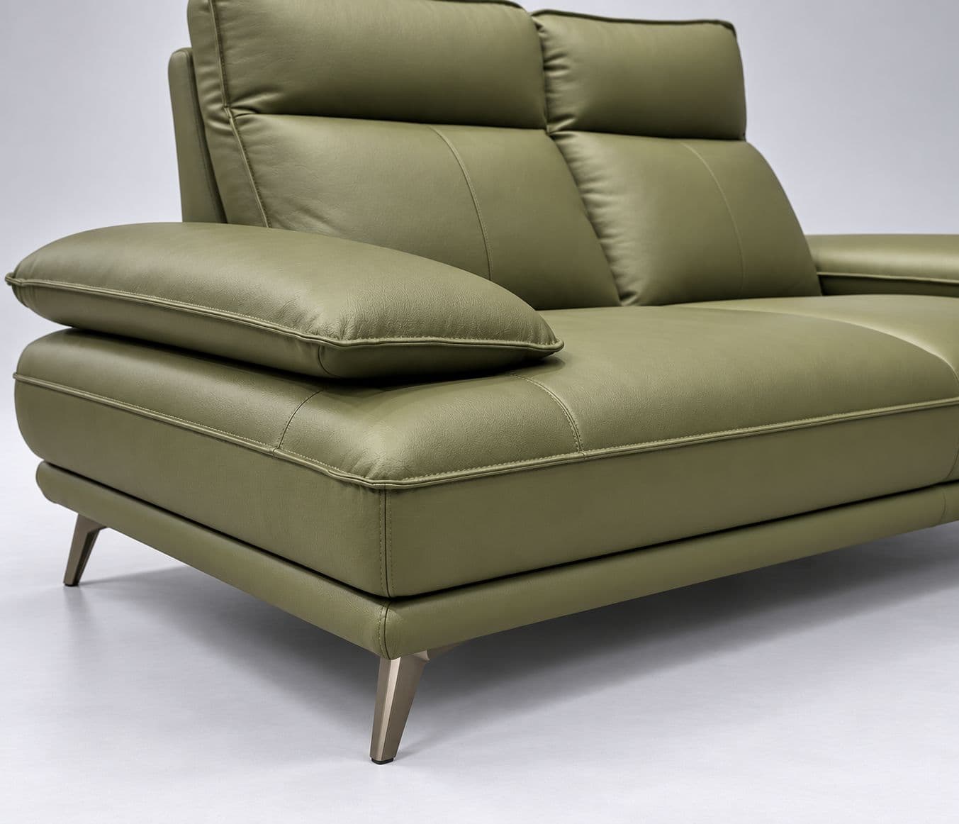 Image 9 for ZM958 2 Seater Sofa Olive Green Premium Body Touch Leather The Generously Padded Backrests With Integrated Headrest Cushions Provide Excellent Support While The Wide Cushioned Armrests Enhance Everyday Comfort (KORA OTD)