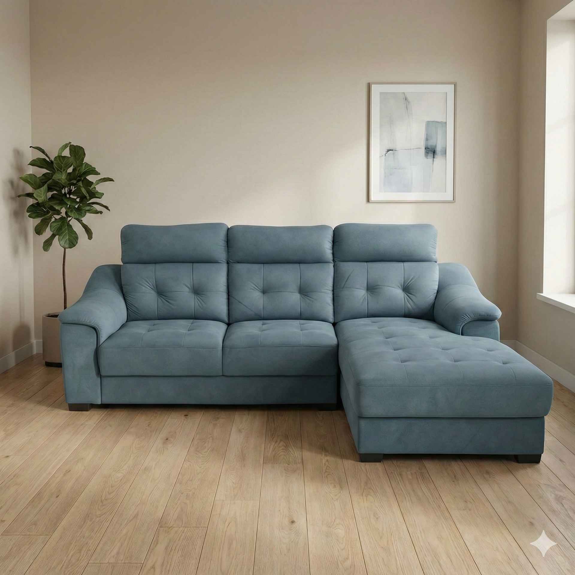 Petrio Signature 2+Lounger Sofa (Velvet suede, Blue)(HYD OTD)