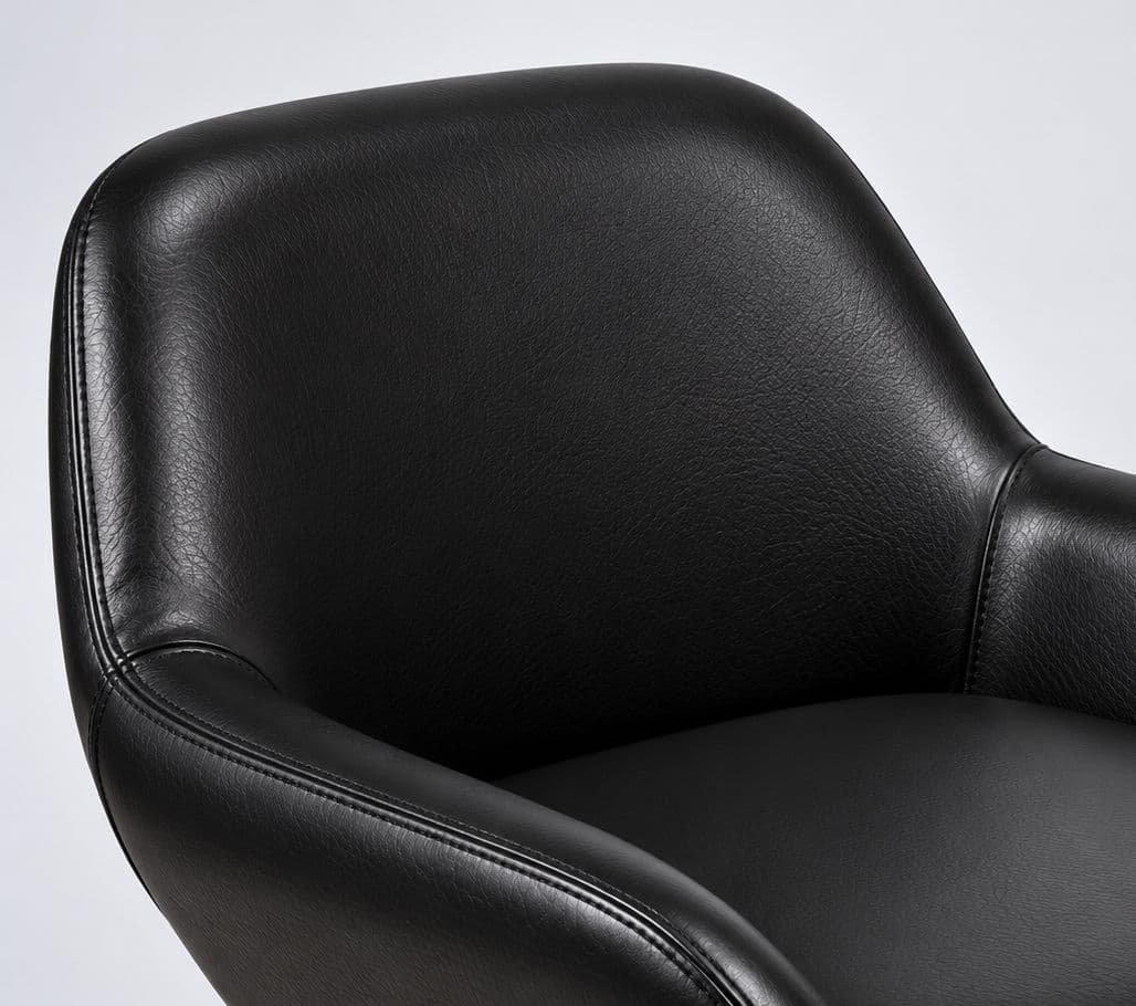 Image 6 for Bar Stool Single Seater Curved Cushioned Backrest With Black Leatherette Integrated Padded Armrests Metal Frame With A Brushed Stainless Four Tapered Metal Legs (HYD OTD)