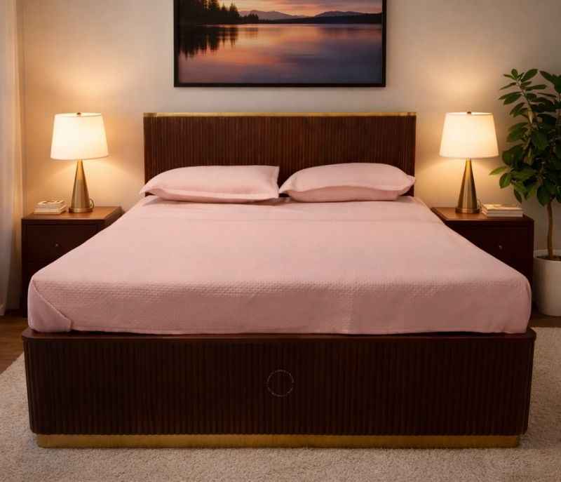 Fluted Queen Size Without Storage ( Acacia Wood, Brown) (BTM)(BSK)