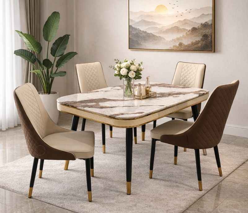 C-140/SY97 Marble With Ms Powder Coated Base With Chairs Leatherette Upholstery (BSK)