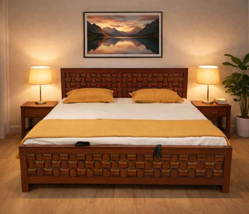 SK Chocolate King Size Bed With Hydraulic Storage (Block Board, Chocolate Brown) (KORA)