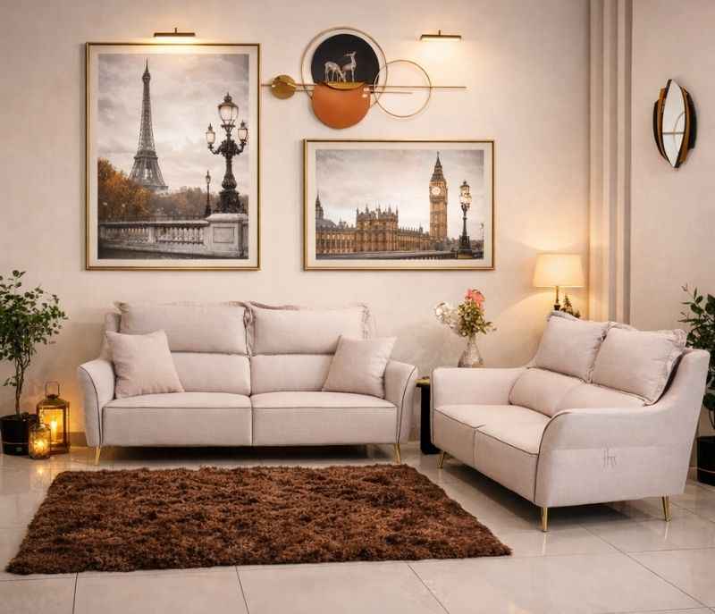 Luna 3+2 Seater Sude Velvet Fabric (BSK)