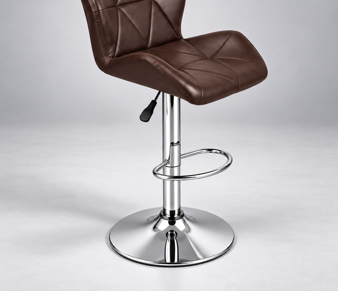 Image 5 for Bar Stool Dark Brown Cushioned Leatherette Metal Internal Support Frame Circular Chrome- Metal Footrest (HYD OTD)