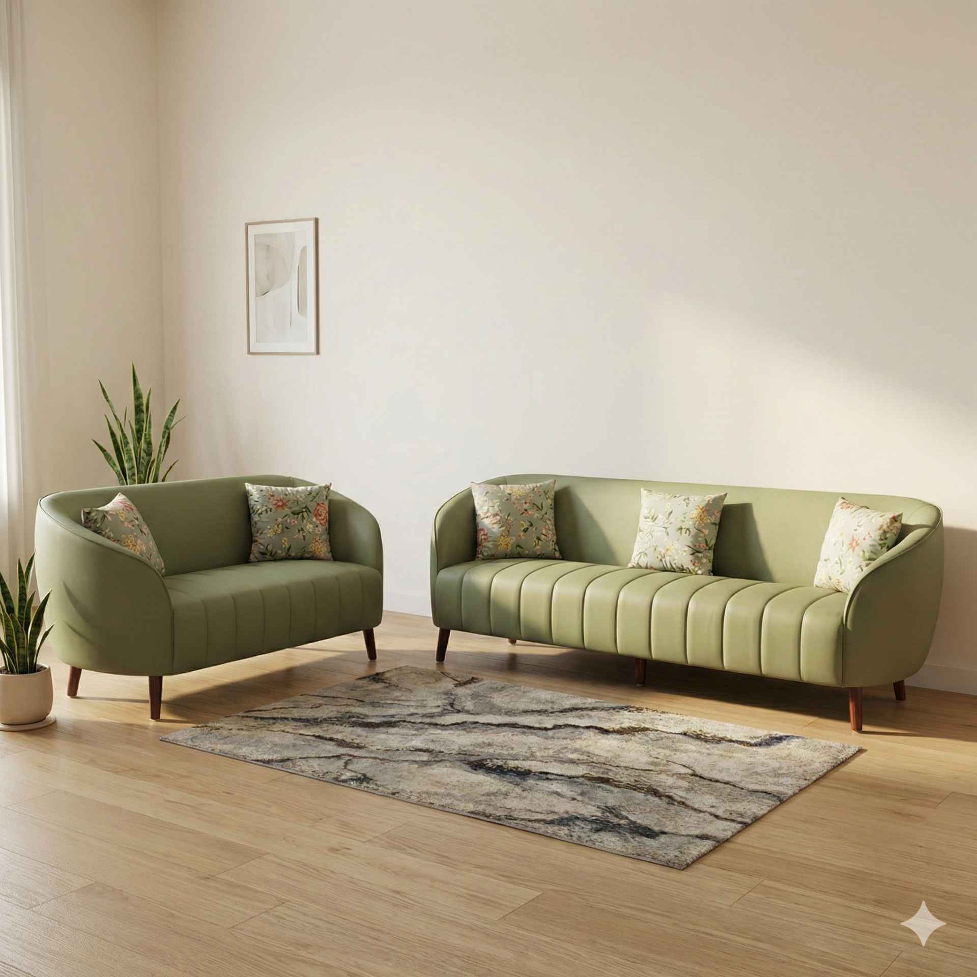 Rolex Modern 3+2 Sofa (Suede Fabric, Olive Green) (BTM)(BSK)(WF)(BWD)(SKN)(EC)