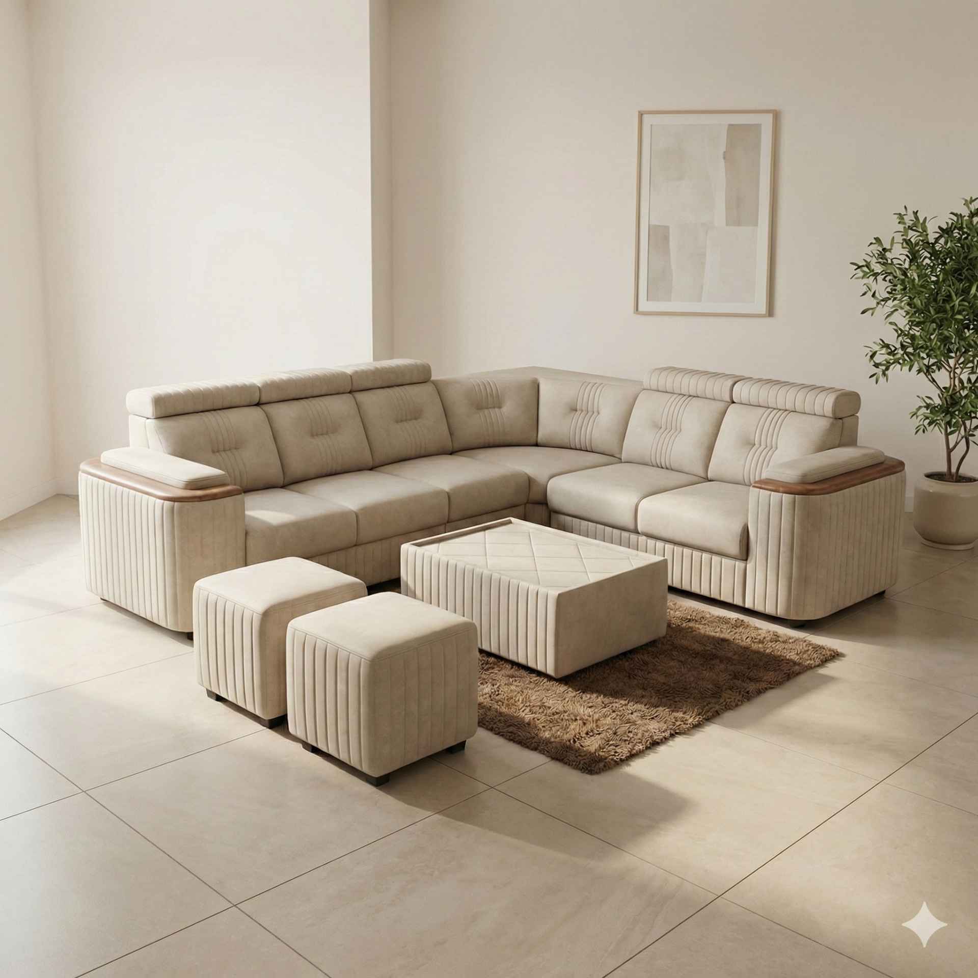 Romania Elite L-Shape 2+1+C+2+CT+2 PUFFY Sofa (Suede, (BTM)(KORA) (SKN)(WF)(EC)(BSK)