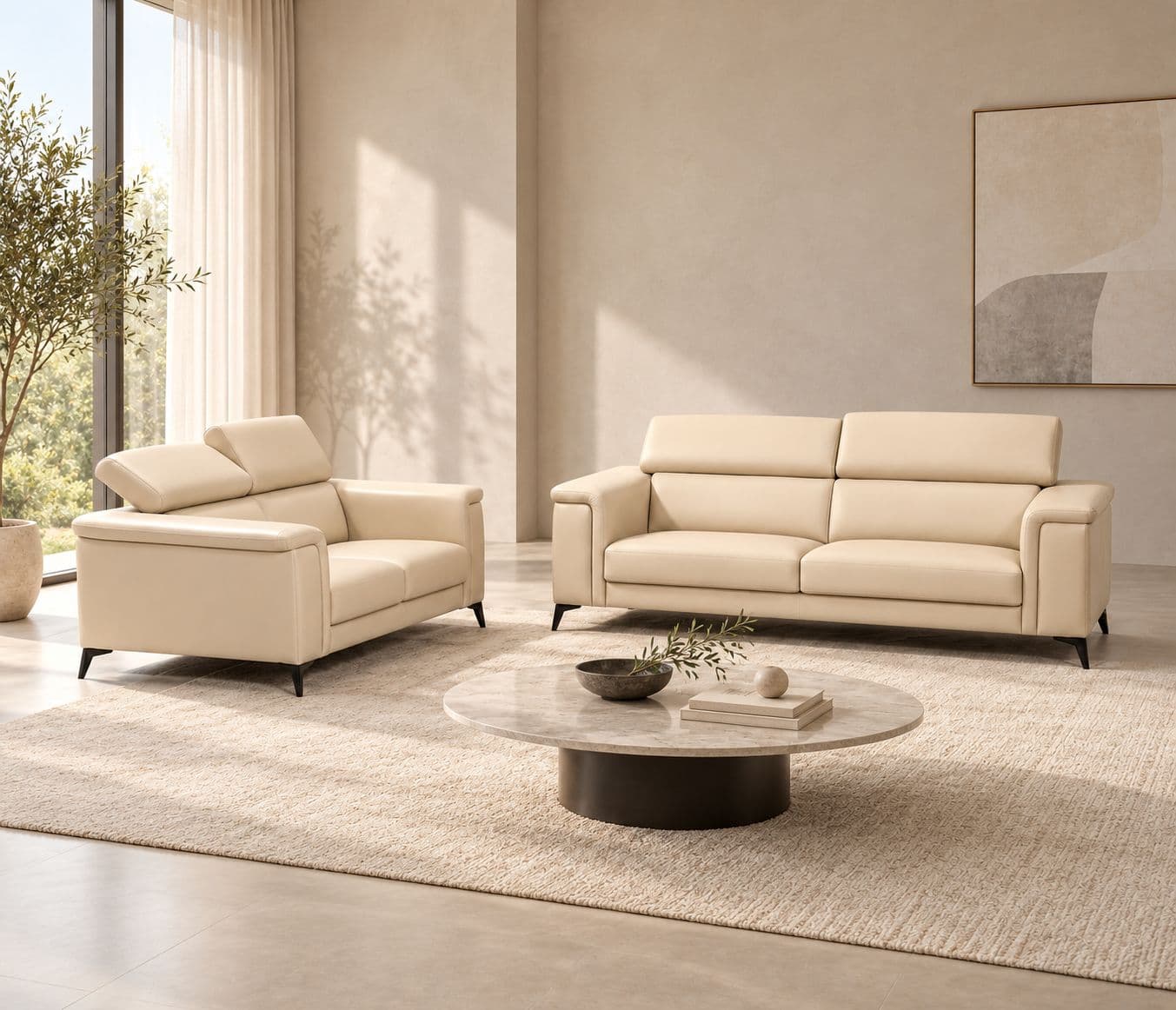 Image 1 for Douglas 3+2 Sofa Set Premium Leather Adjustable-Style Cushioned Headrests Thick, Comfortable Cushioned Seating Metal-Style Legs (WH)