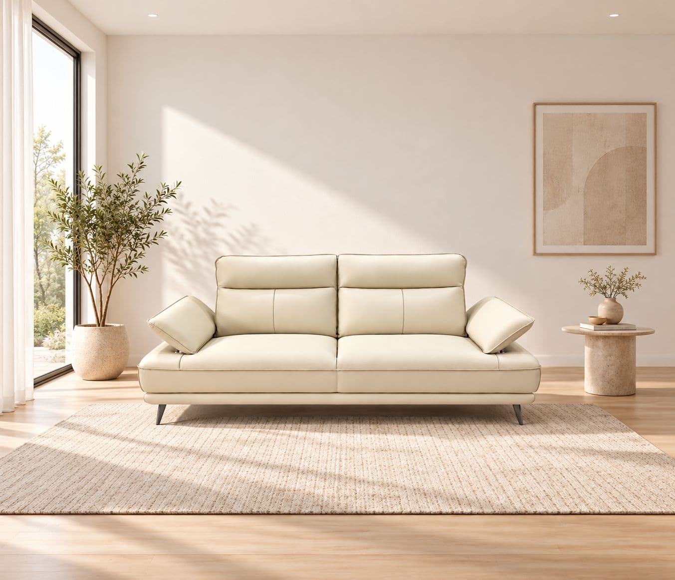 Image 1 for ZM958 3 Seater Sofa Half Leather -3S-59124 Off White
