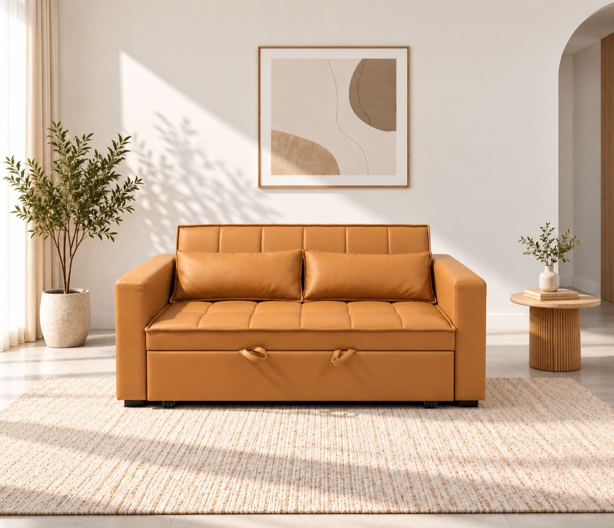 Anke 3 Seater SCB Convertible Sofa Cum Bed Tufted Cushioned Surface Quilted Sleeping Surface Designed For Additional Comfort Convenient pull-out design for easy conversion (WH)