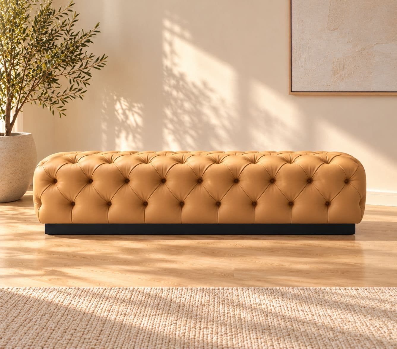 Gloria Bench Chesterfield Tufted Ottoman Bench Premium Leather Finish With Smooth Soft-Touch Appearance High-Density Foam Padding For Comfortable Seating And Shape Retention