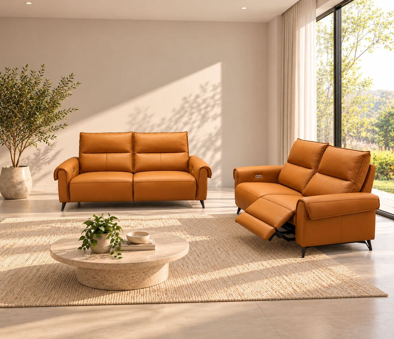6695 3+2 Imported Sofa Set Electrical Recliner Seater A7009-70 Tan Colour Leather (HYD)(WH)(BWD)