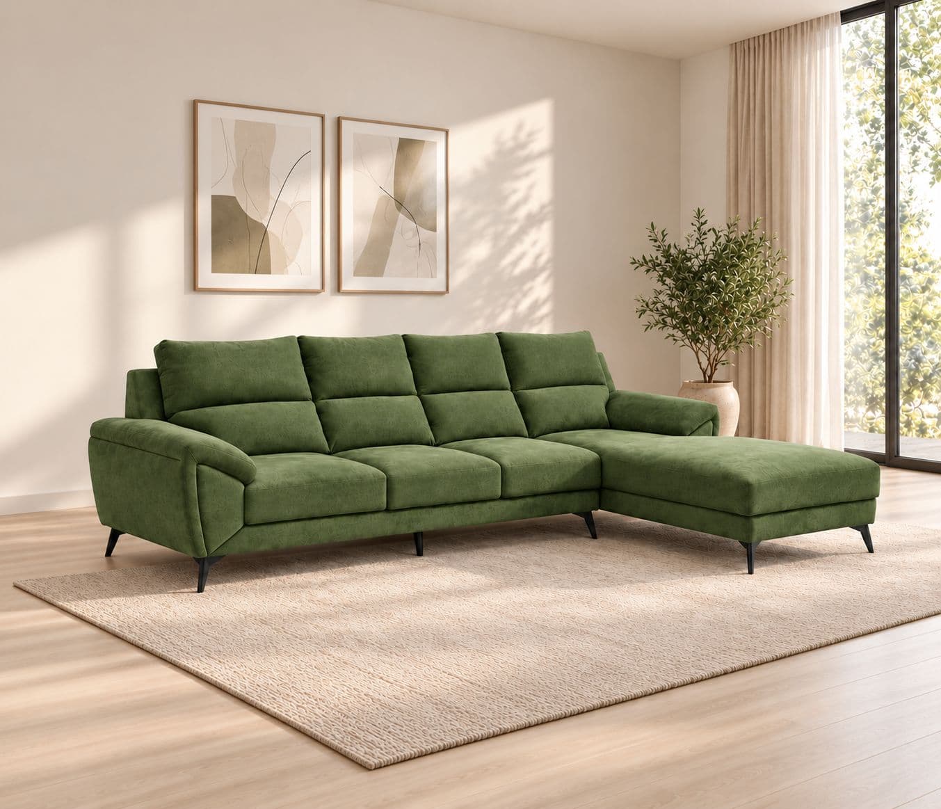 Verde 3+Lounger With Cotton linen Fabric (BTM OTD)