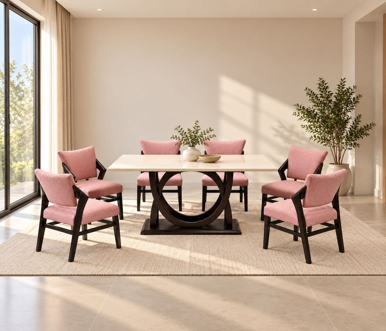 Princess Dining Set 1+6 Seater Marble Top With Wood Base (RCH STG)