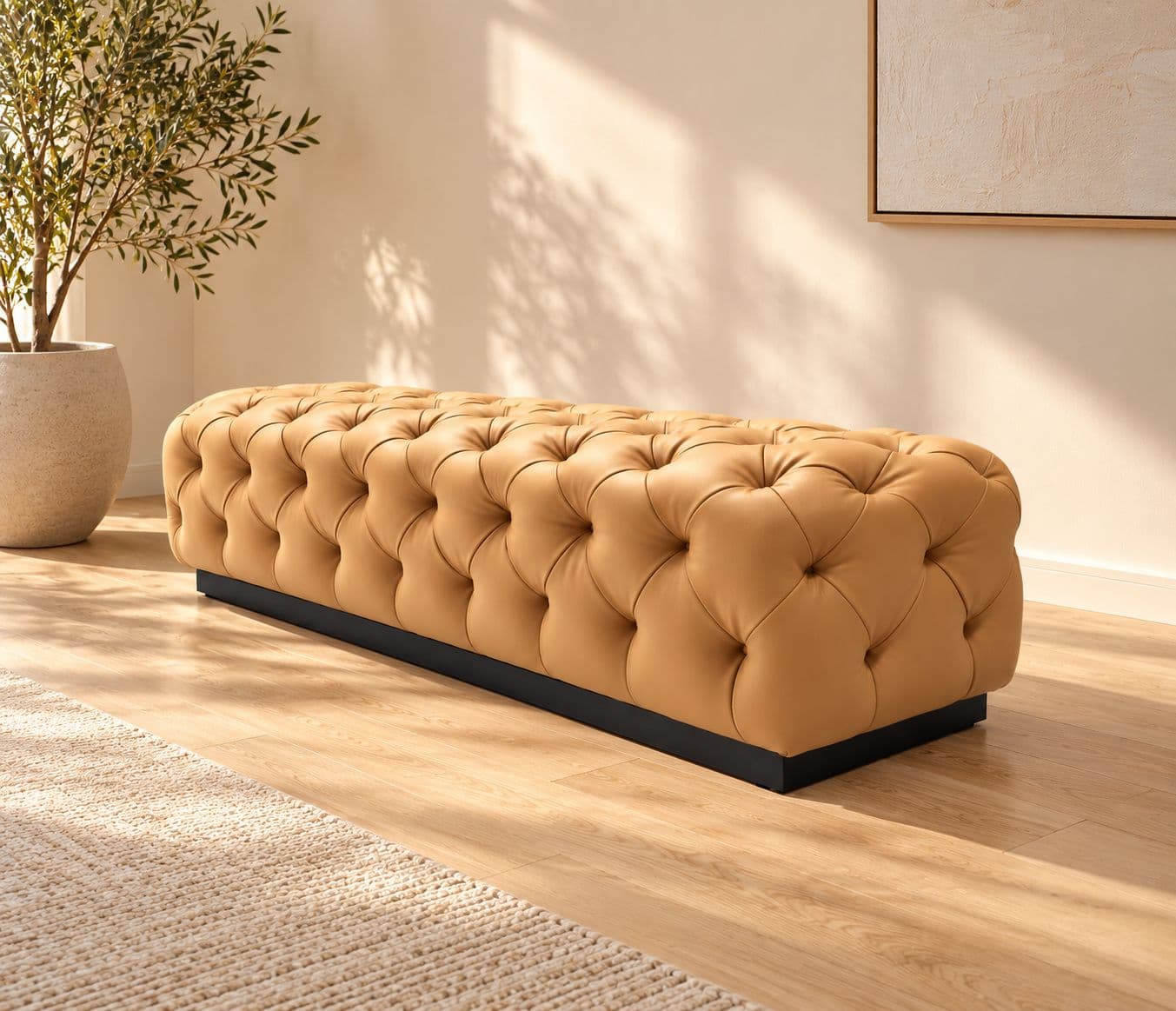 Image 3 for Gloria Bench Chesterfield Tufted Ottoman Bench Premium Leather Finish With Smooth Soft-Touch Appearance High-Density Foam Padding For Comfortable Seating And Shape Retention