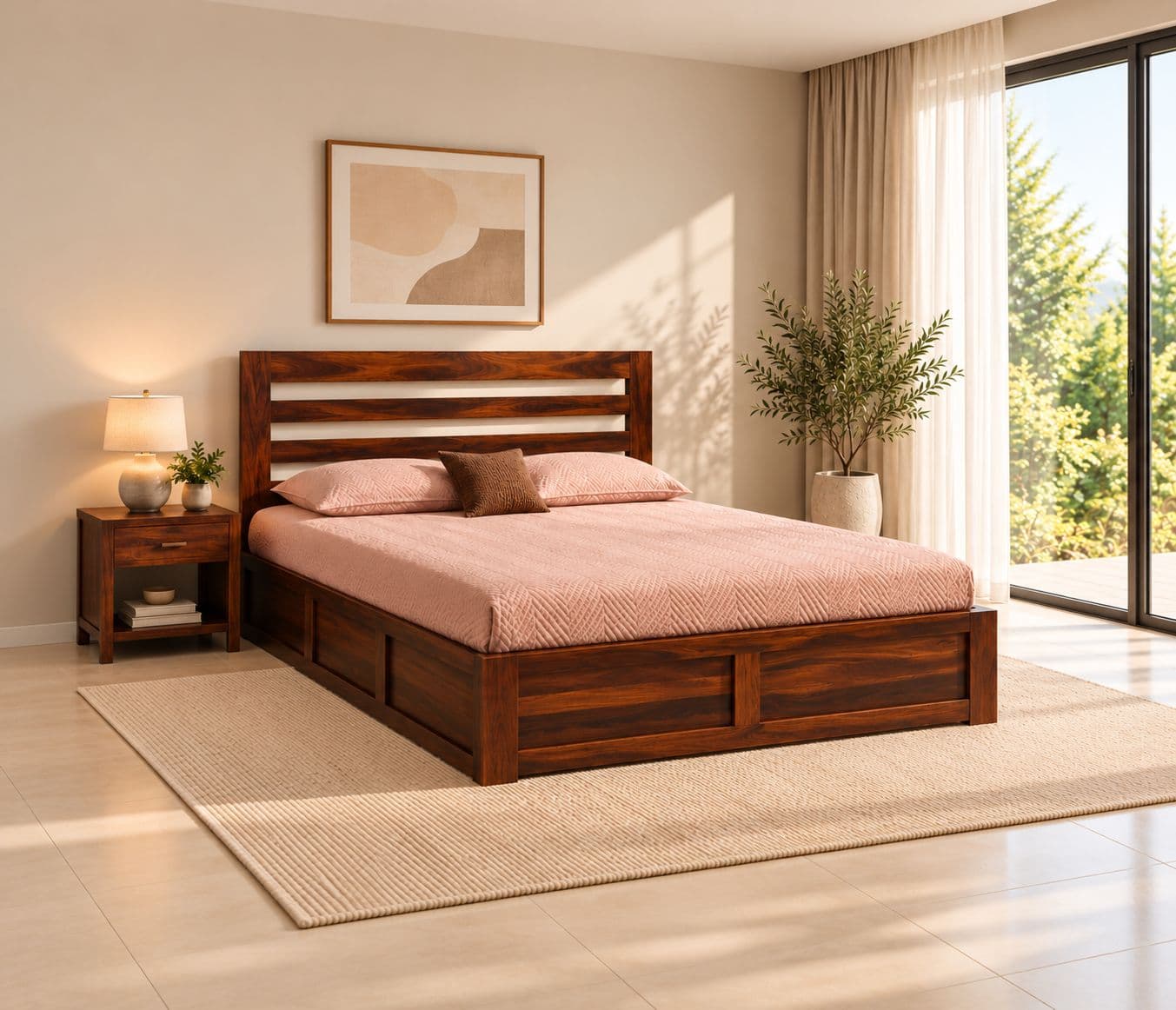 Image 1 for Horizontal Bed King Size Hydraulic Storage Cot Sheesham Wood (RCH RF)(BTM)(EC)(KORA)