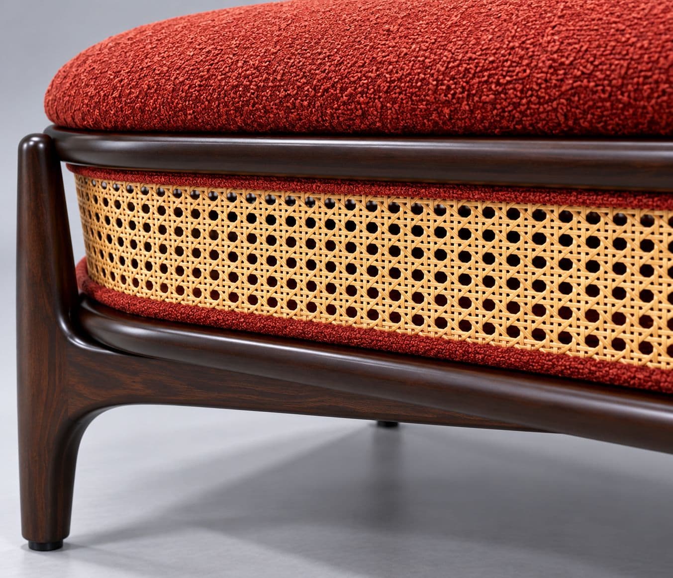 Image 10 for Mocha Coocon 09 An Elegant Upholstered Bench Featuring A Rich Rust-Coloured Cushioned Seat Tapered Wooden Legs With Smooth High-Density PU Foam Padding For Comfortable Seating