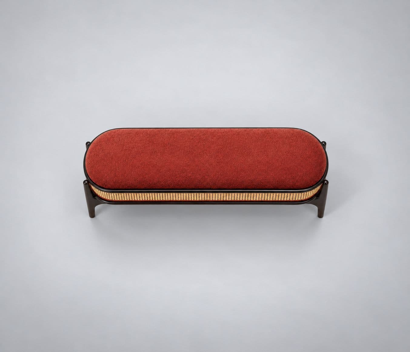 Image 7 for Mocha Coocon 09 An Elegant Upholstered Bench Featuring A Rich Rust-Coloured Cushioned Seat Tapered Wooden Legs With Smooth High-Density PU Foam Padding For Comfortable Seating