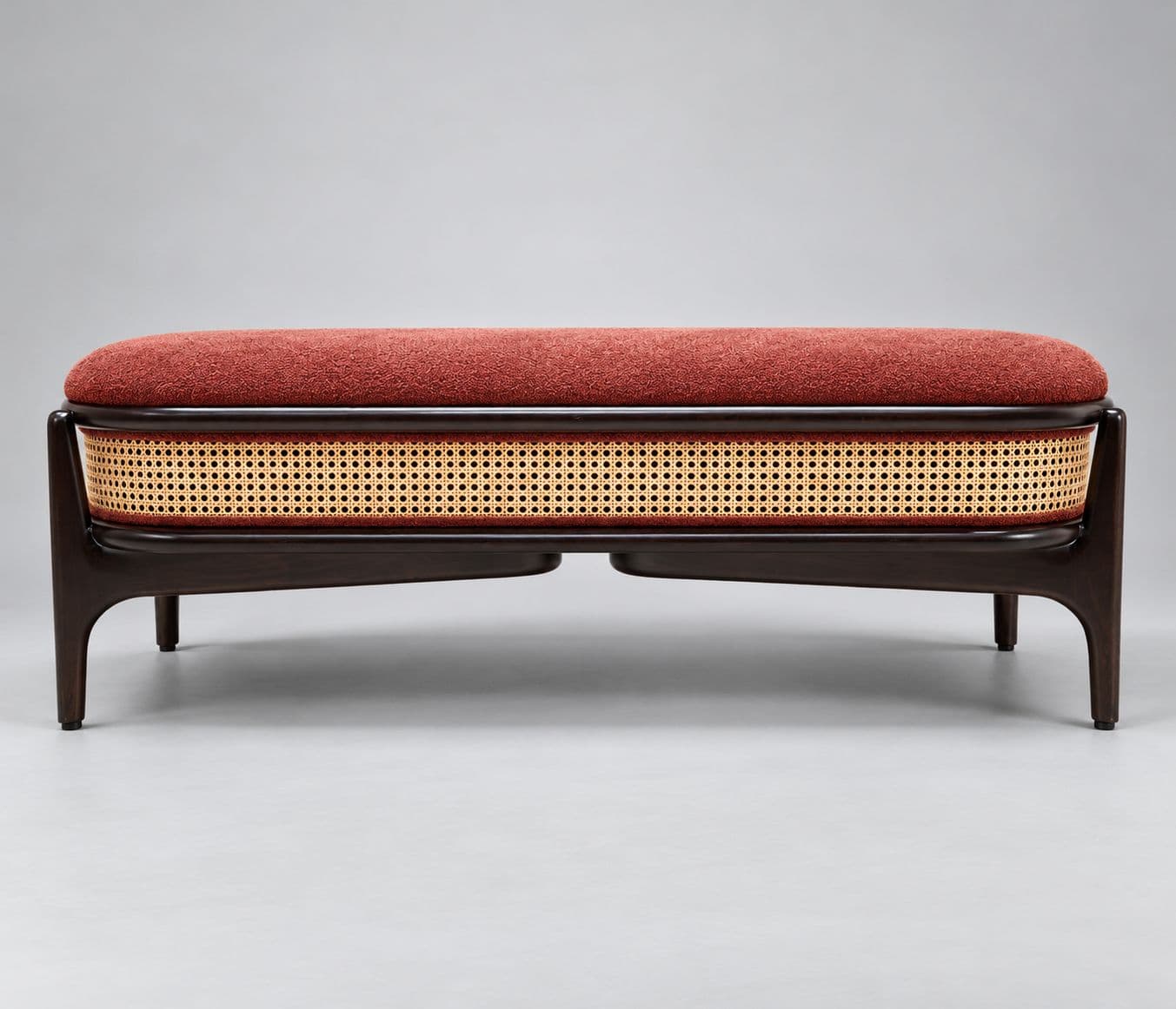 Image 8 for Mocha Coocon 09 An Elegant Upholstered Bench Featuring A Rich Rust-Coloured Cushioned Seat Tapered Wooden Legs With Smooth High-Density PU Foam Padding For Comfortable Seating
