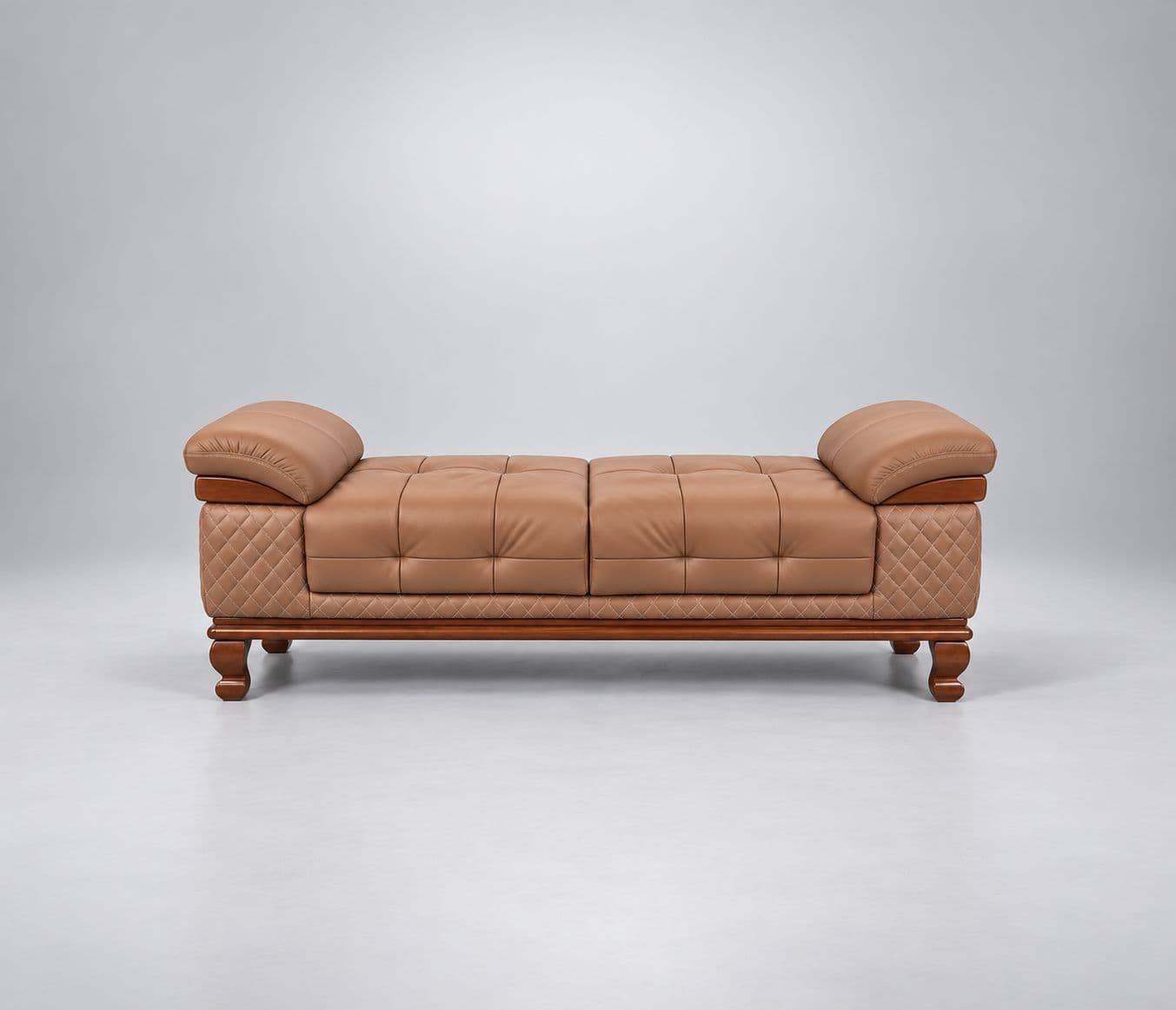 Image 4 for Talwar A stylish diwan sofa Premium Tan-Brown Upholstery Elegant Diamond-Pattern Stitching And A Classic Wooden Base (WH)