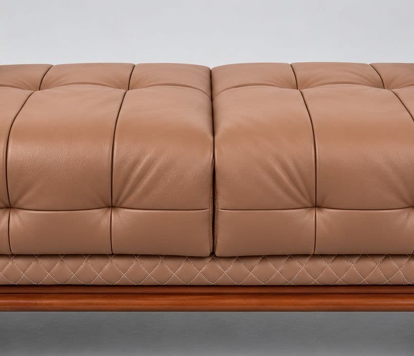 Image 7 for Talwar A stylish diwan sofa Premium Tan-Brown Upholstery Elegant Diamond-Pattern Stitching And A Classic Wooden Base (WH)