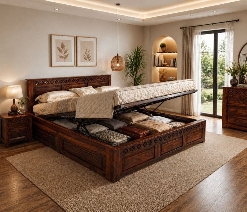 Image 5 for Rudolf Sheesham Wood Hydraulic Storage  Premium Solid Sheesham Wood Honey Finish (SCV _PKU)
