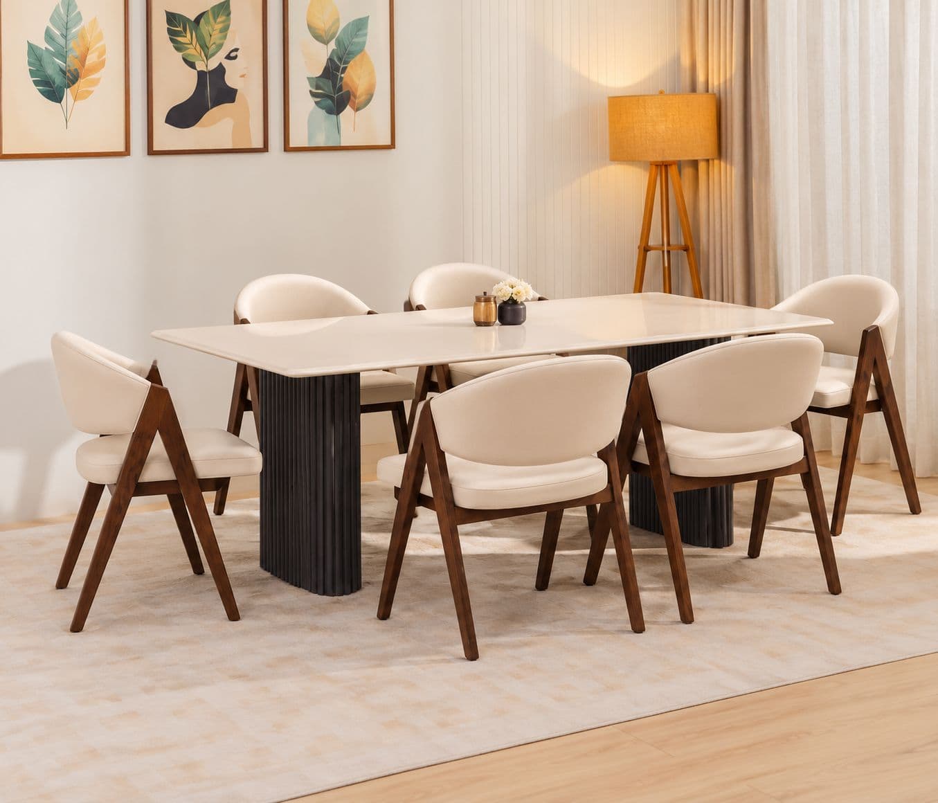 Asmara C-8  6 Seater Wooden Base Dining Table Set With Marble Top (RCH STG)