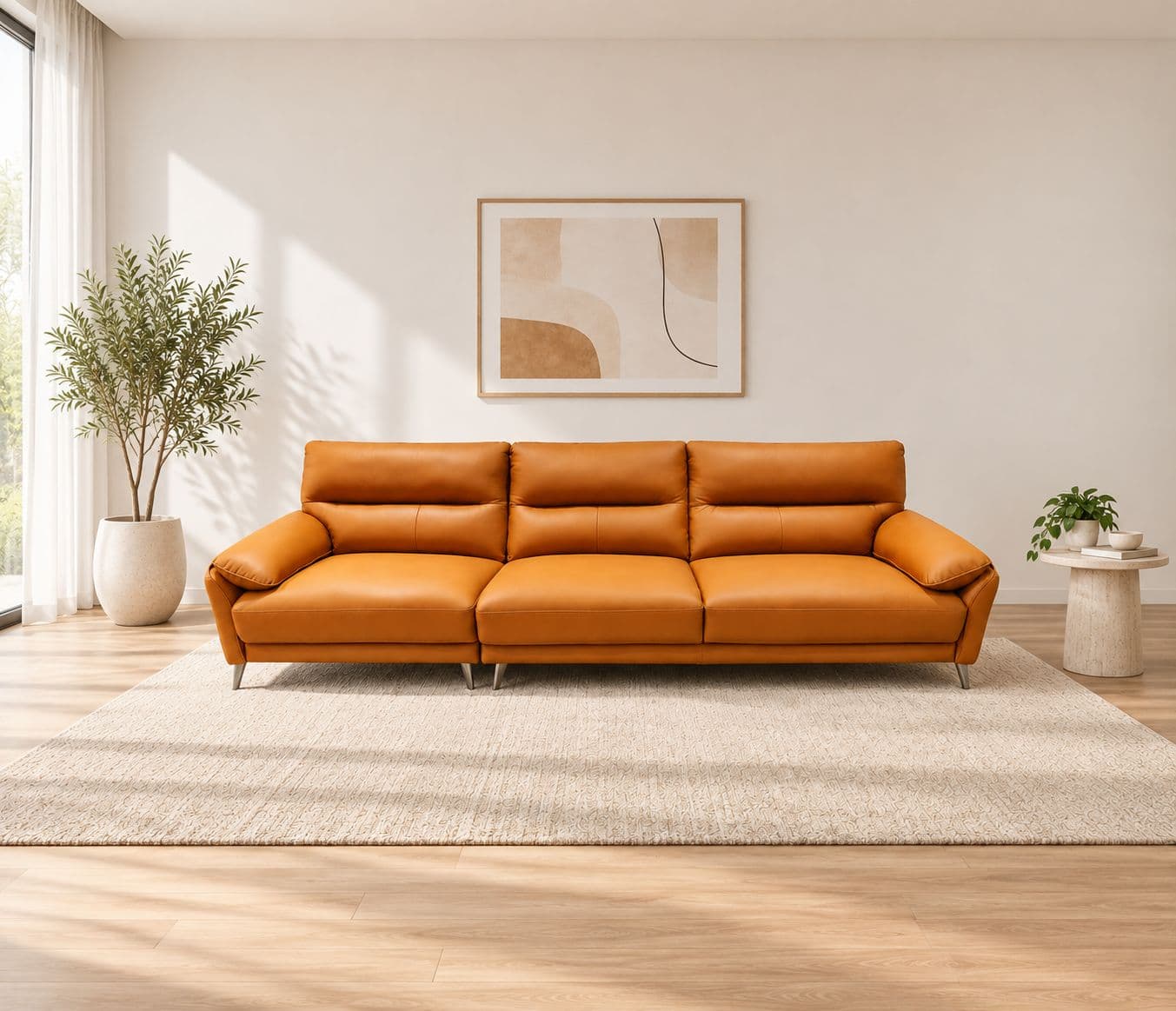 ZM978-Sofa 4 Seater -1802 Peru Tan Top Grain Leather+PVC