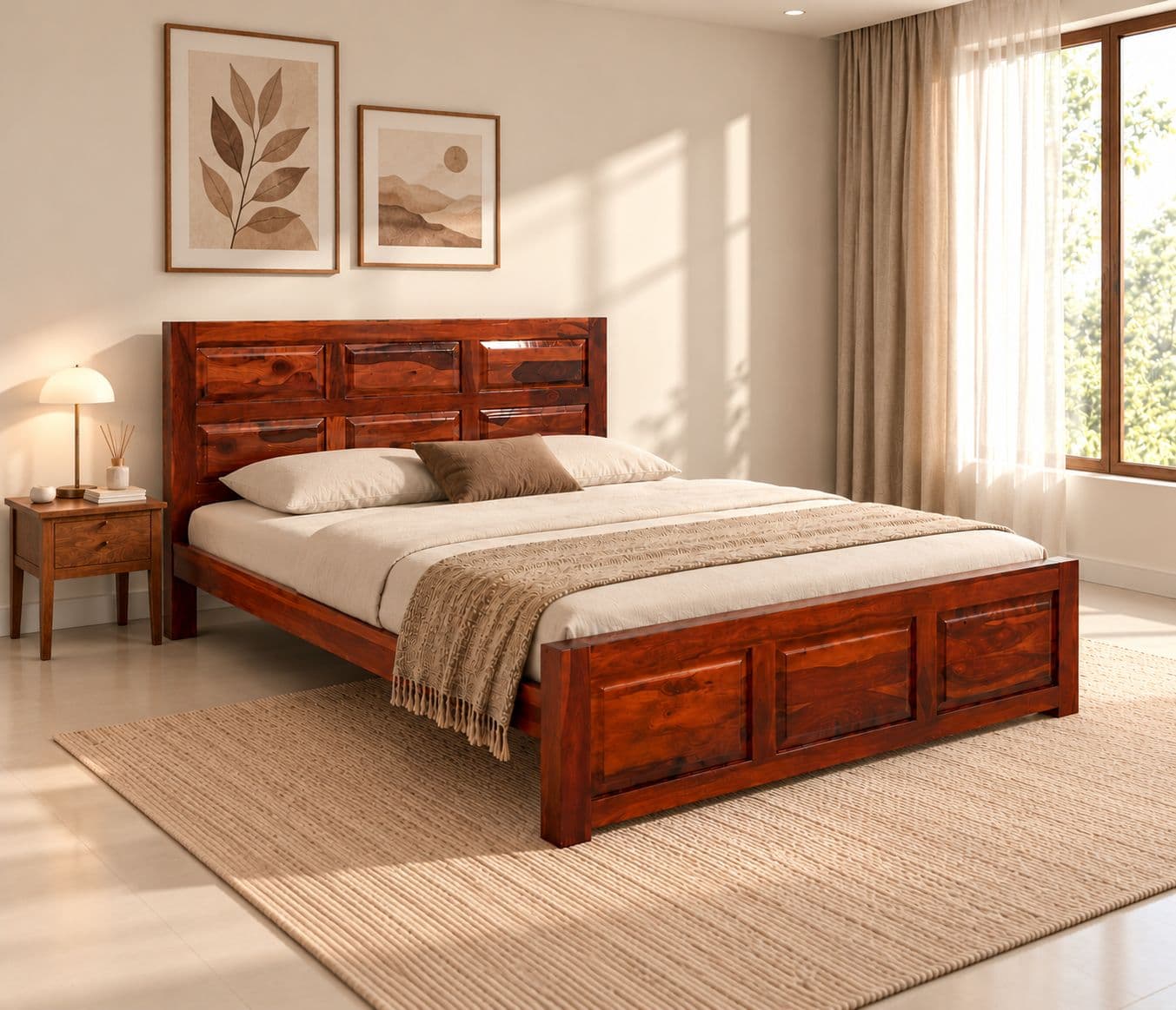 Image 1 for 6 Panel Cot Solid Sheesham Wood (SCV_PKU)