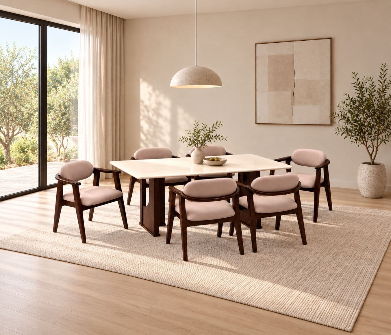 Iris Dining Set 1+6 Seater Marble Top With Wood Base (RCH STG)