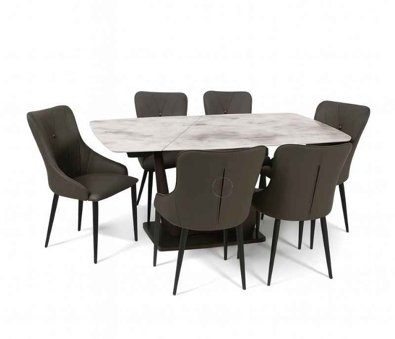 C-127-321-Dining Set 1+6-Grey Dining Set-1+6 (EC OTD)