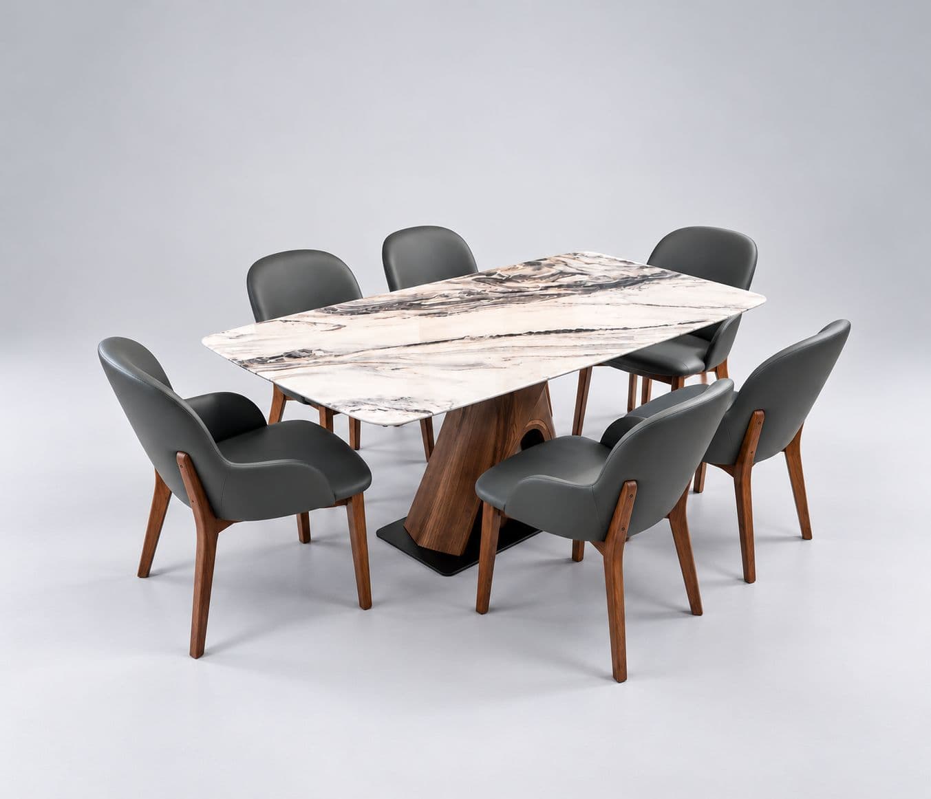 Image 3 for Dining Set 1+6 Seater 182-136  Chairs Leatherette With Rubber Wood Base Laminate With PVD (BWD)