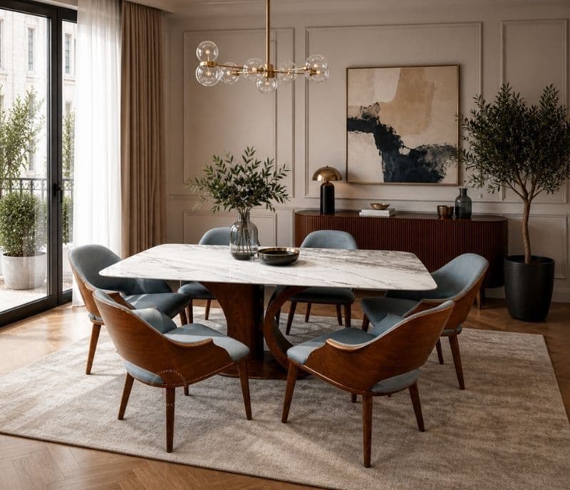 Dining Table Marble Top SY09+BASE 656+DC 2136 (HYD OTD)
