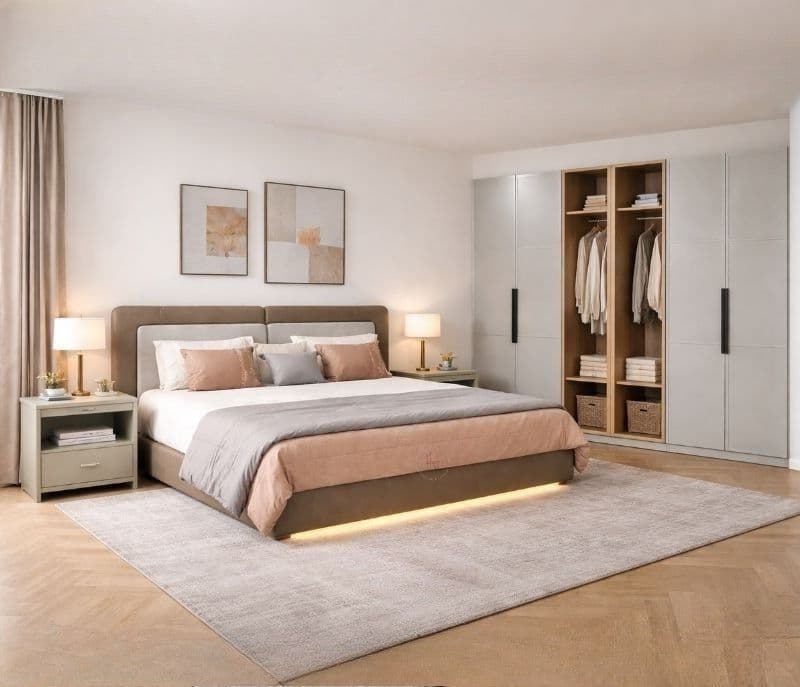45001 Bedroom Set King Size 72x78 with Hydraulic Storage + Dresser 2 Bed Side Table + 6 Door Wardrobe (WF OTD)
