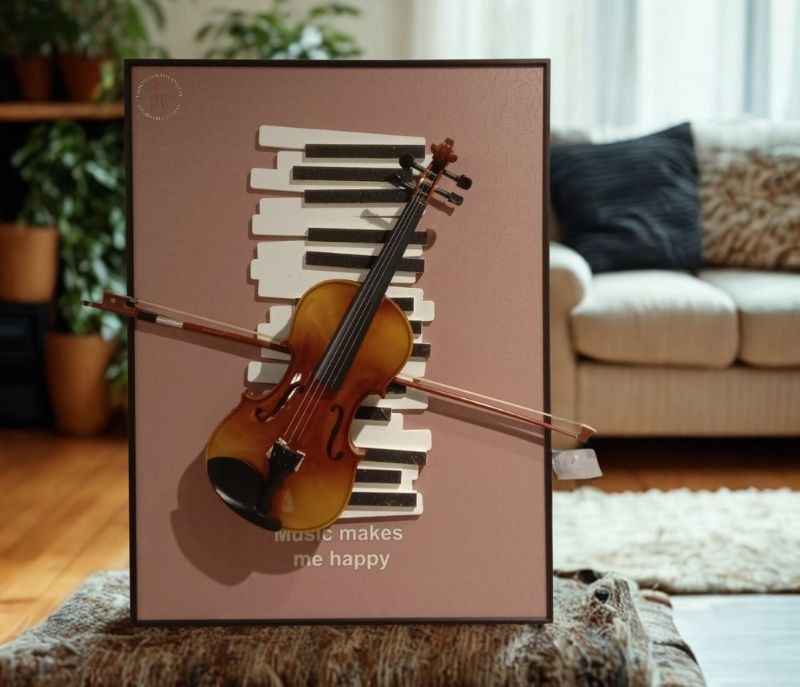 DM-D-FM-13 6613A Music-Themed Wall Frame – 3D Violin & Piano Keys Art Decor