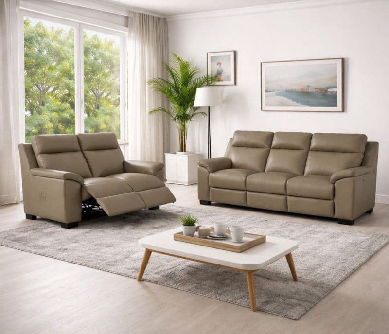 Stanley Recliner 3 Seater Motorised + 2 Seater Static PU Leather Fabric (WH OTD)