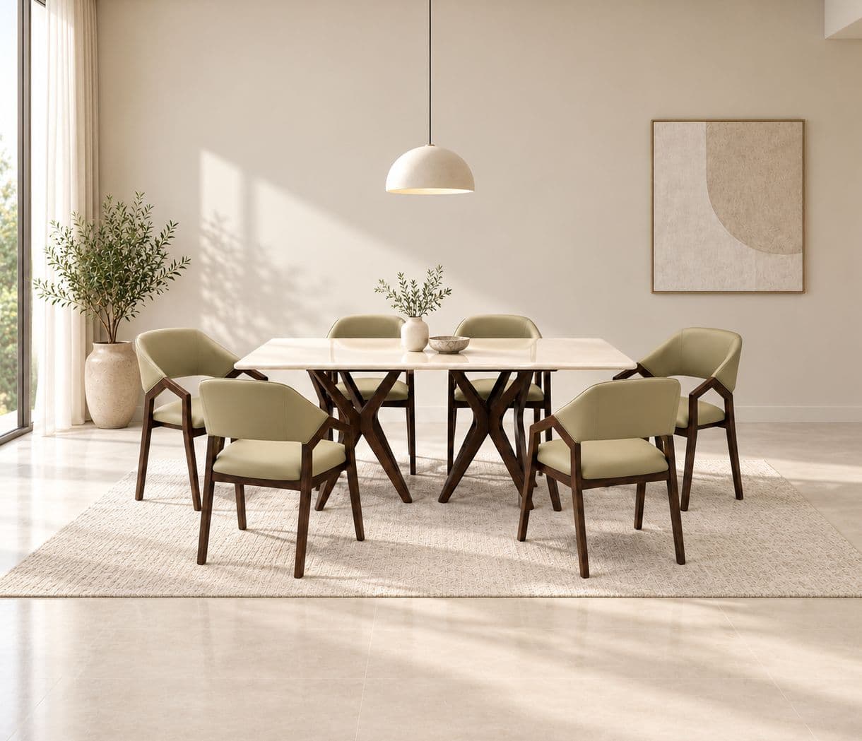 Image 1 for Oval Dining Set 1+6 Seater Marble Top With Wood Base (RCH STG)