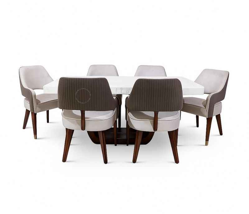 Groove Handle Dining Set 1+6 Marble Top (CP OTD)