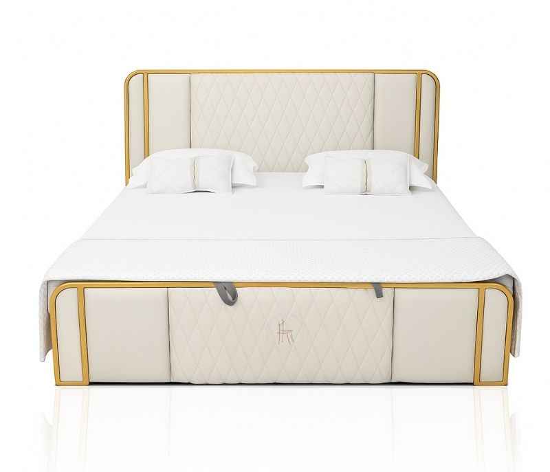 Gold strip cot King Size With Hydraulic  Storage (BSK OTD)