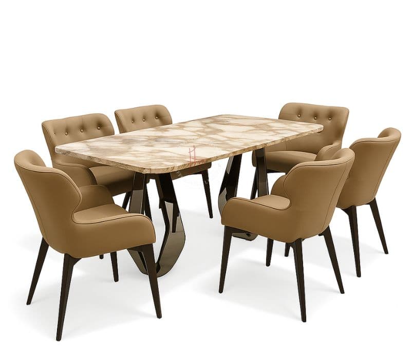 Dining F146/D-220 6 chairs metal base marble top table (CP OTD)