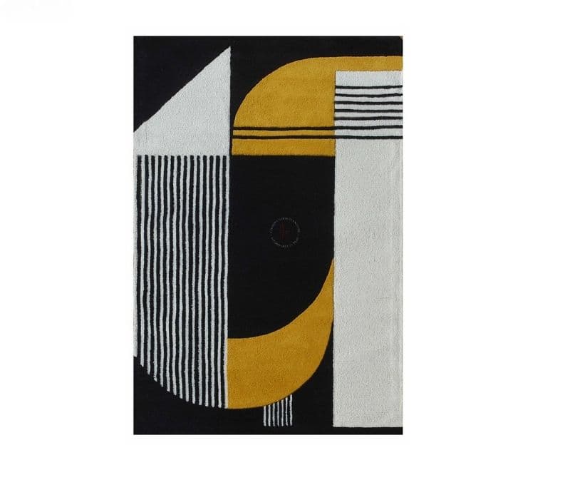 Image 6 for Walter Geometric Hand Tufted Wool Yellow Black and White Color Carpet For Living Room