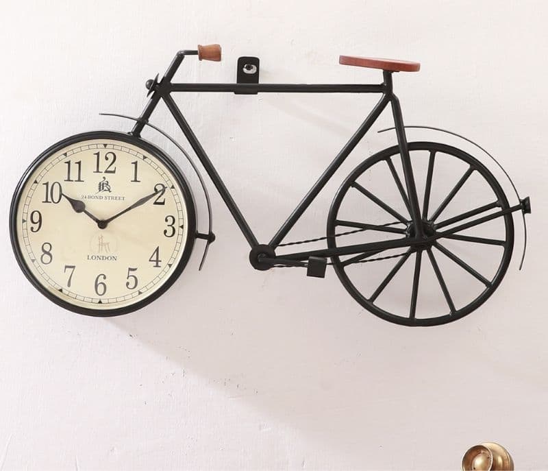 Image 3 for Achille Cycle Shaped Analog Wall Clock with Wooden Seat and Handle