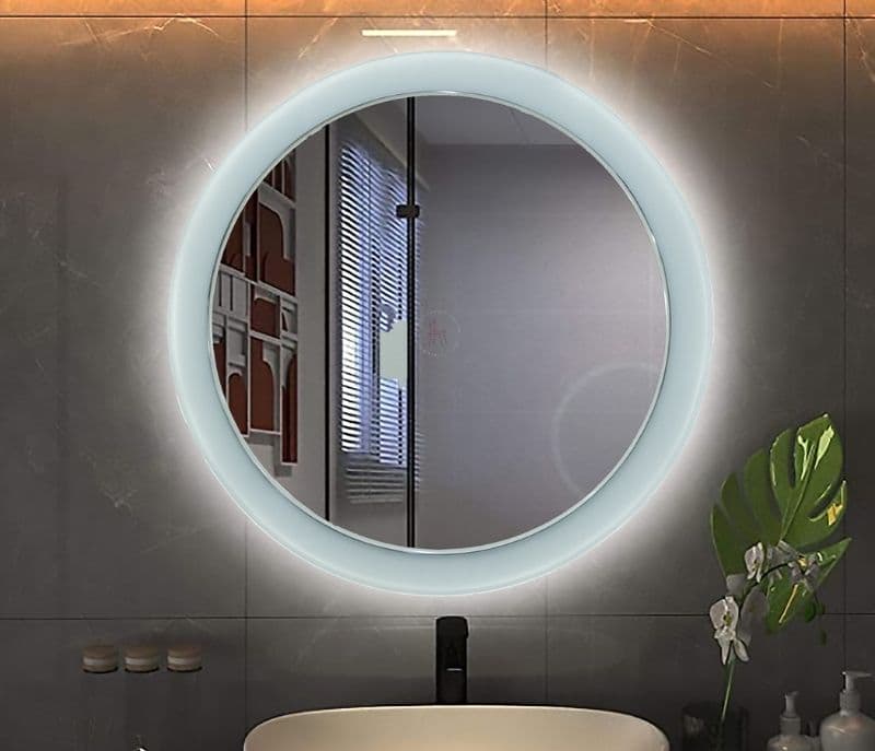 Ignazio Mirror with Black Silver Round  Laquer Glass and White LED light