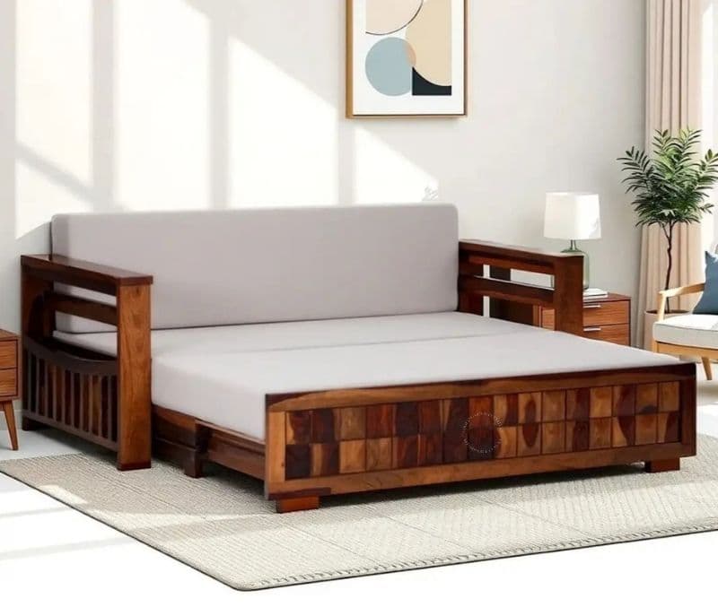Shloka Wooden Sofa Bed with Storage